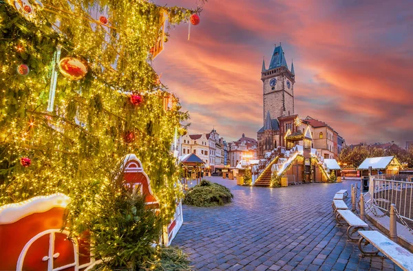 Schöne Weihnachtsmarktdekoration Den Winterferien Prag Europa — Stockfoto
