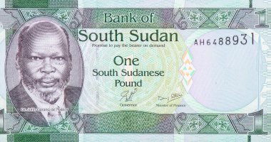Dr. John Garang de Mabior (1945 - 2005). Güney Sudan 'dan Portre 1 Pound 2015 Banknotları.