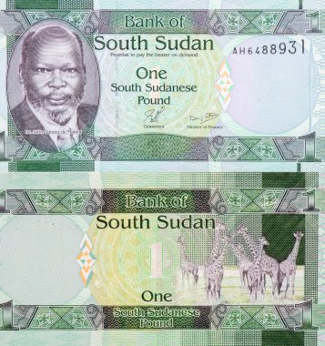 Dr. John Garang de Mabior (1945 - 2005). Güney Sudan 'dan Portre 1 Pound 2015 Banknotları.