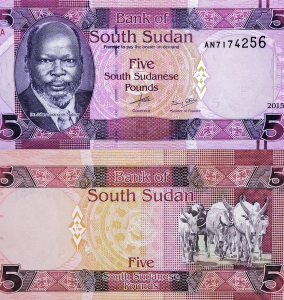 John Garang Mabior博士 1945 2005 南苏丹肖像5英镑2015年钞票 — 图库照片
