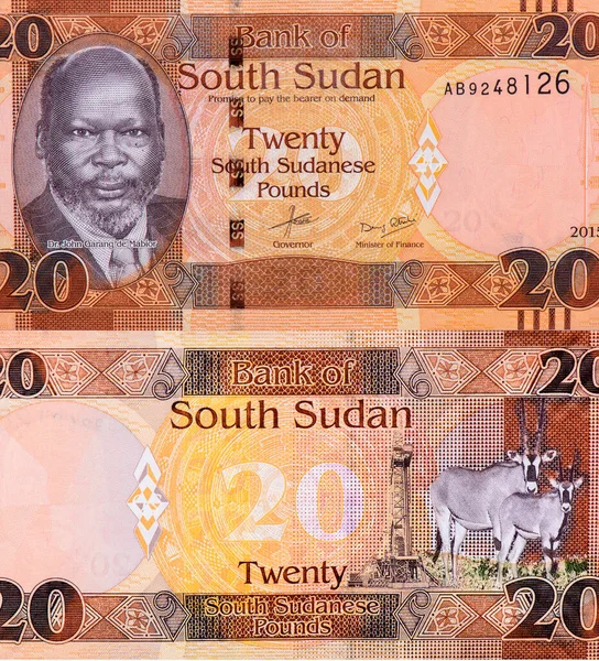 John Garang Mabior Retrato Sudán Del Sur Libras 2015 Billetes —  Fotos de Stock