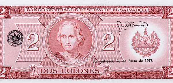 Christopher Columbus Portrait Salvador Colones 1976 Banknotes — Stock Photo, Image