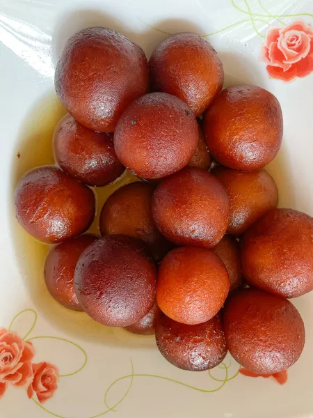 Top View Bowl Full Traditional Indian Sweet Called Gulab Jamun — Stock Photo, Image