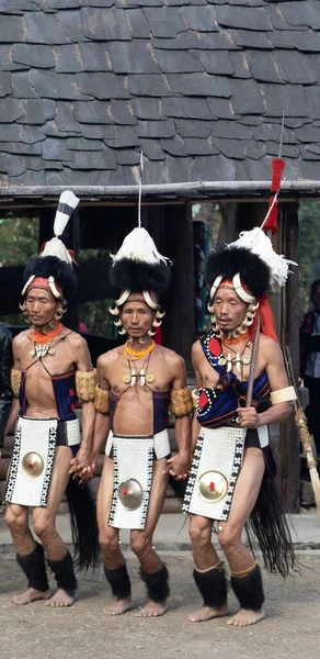 Tradycyjny Taniec Nagaland Wykonywany Przez Plemion Naga Ich Tradycyjnym Stroju — Zdjęcie stockowe