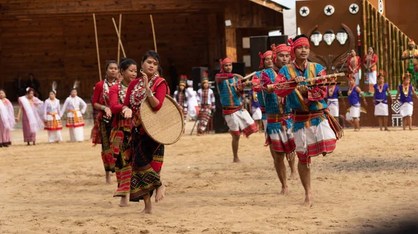 Kuzey Doğu Hindistan Kabile Dansı Aralık 2016 Nagaland Hindistan Hornbill — Stok fotoğraf