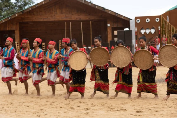 Kuzey Doğu Hindistan Kabile Dansı Aralık 2016 Nagaland Hindistan Hornbill — Stok fotoğraf