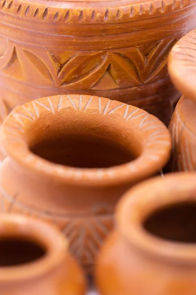 Macro Image Hand Made Earthen Pots Forming Abstract Pattern — 图库照片