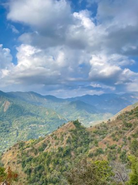 An open view vast mountain valley with dry grass and cloudy skies 