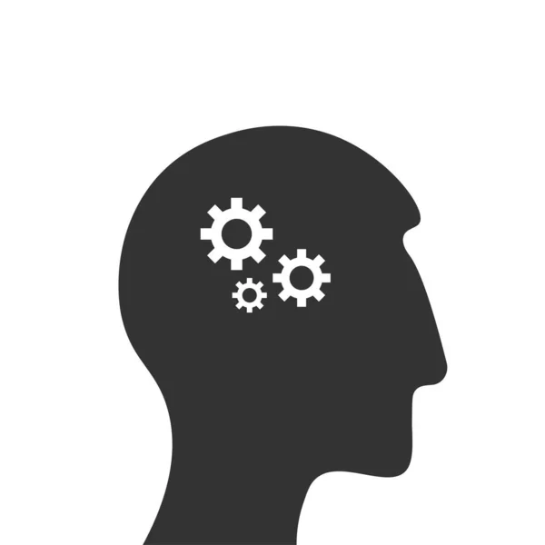Ανθρώπινο Κεφάλι Γρανάζια Εικονίδιο Στυλ Επίπεδου Σχεδιασμού — Διανυσματικό Αρχείο