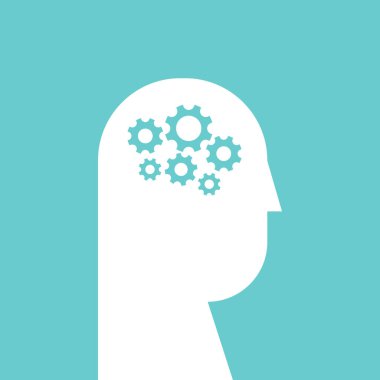 İnsan kafası ve vites simgesi. düz dizayn biçimi 10