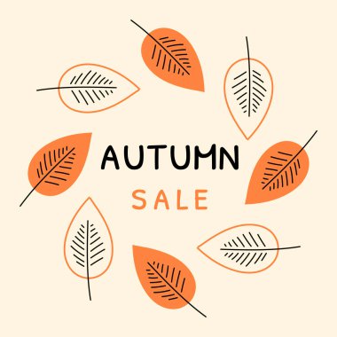 Yaprak ve yapraklı sonbahar indirimi afişi. vektör illüstrasyonu