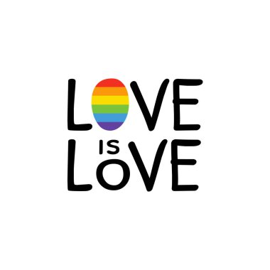 Gay Mektupları. LGBT gökkuşağı el yazısı olan kavramsal bir poster. Aşk, siyah arka planda izole edilmiş rengarenk bir aşk ifadesidir. Eşcinsel topluluğu için vektör tipografik illüstrasyon