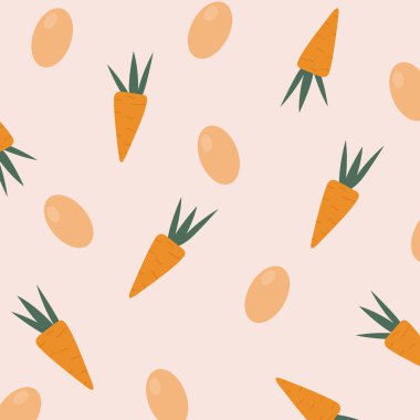 Elle çizilmiş sebze ve yumurtalarla kusursuz desen. vektör illüstrasyonu Paskalya konsepti 