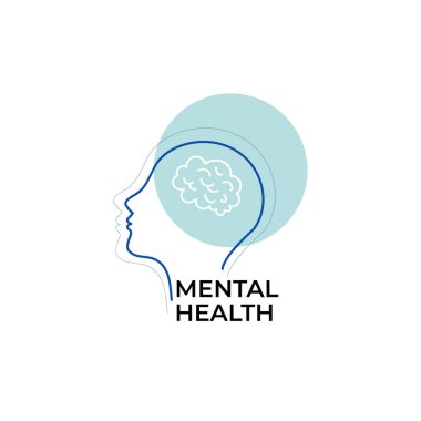 beyin ve zihinsel sağlık vektör logosu çizimine sahip baş