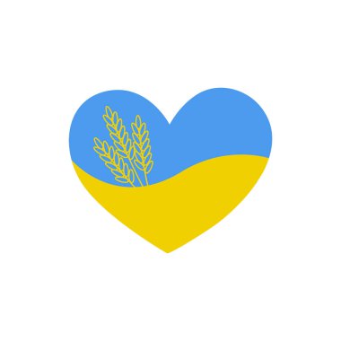 Mavi ve sarı renkli Ukrayna kalp bayrağı. vektör illüstrasyonu.