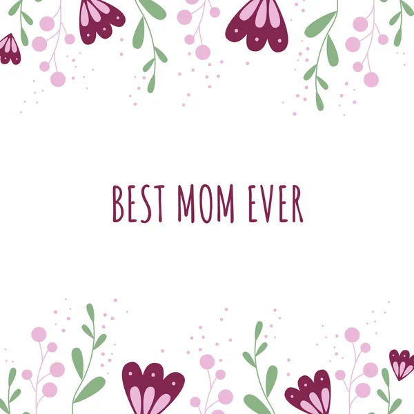 Terbaik Ibu Pernah Vektor Ilustrasi Bunga Bingkai Dengan Bunga - Stok Vektor