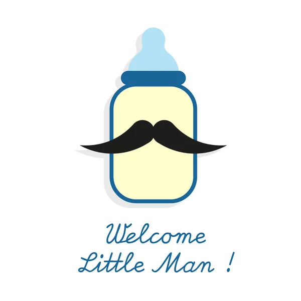 Babyduschkarte Mit Niedlichem Kleinen Jungen Und Flasche Milchvektor Illustration — Stockvektor