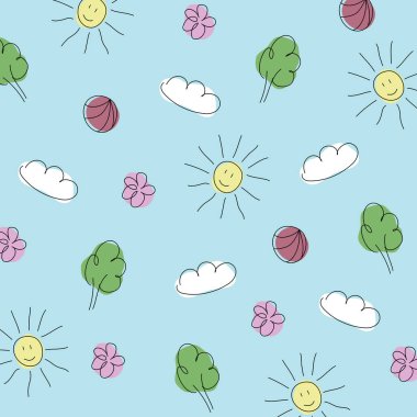 Sevimli karikatür çiçekleri ile kusursuz desen