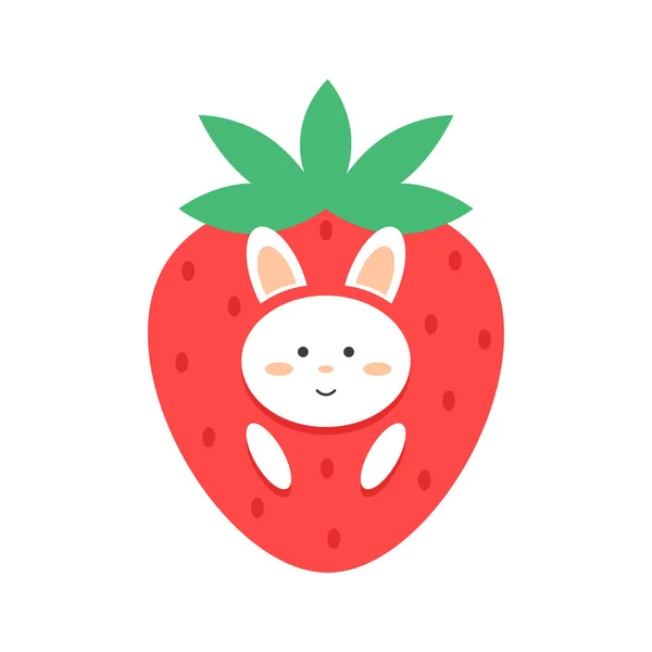 Schattig Konijn Aardbeien Fruit Kostuum Vector Illustratie Ontwerp — Stockvector