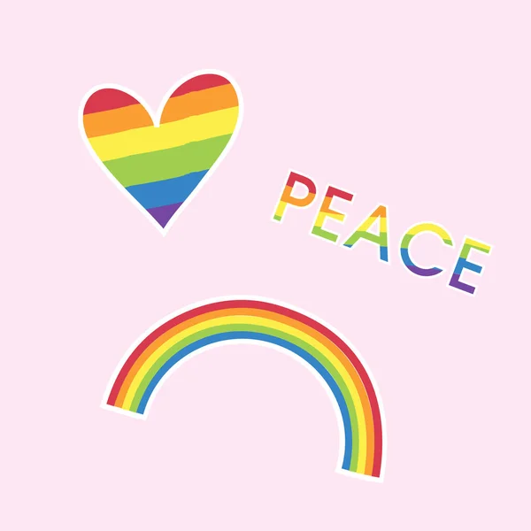 Lgbt Hintergrund Mit Peace Schriftzug Herz Und Regenbogen Auf Rosa — Stockvektor