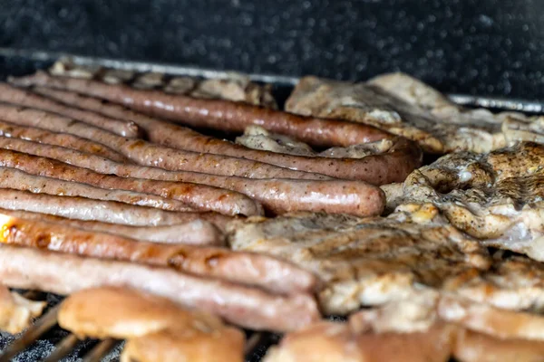 Variété Viandes Grillées Sur Barbecue Charbon Bois — Photo
