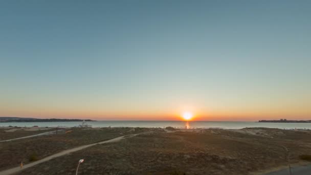 Incroyable Lever Soleil Timelapse Sur Les Dunes Sable Sur Rivage — Video