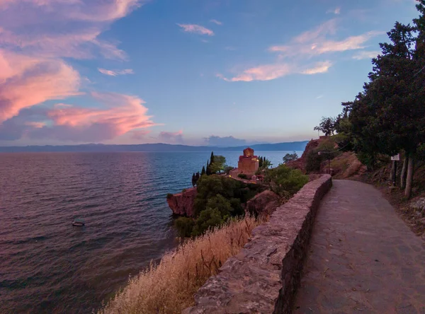 Acque Cristalline Del Lago Ohrid Macedonia Del Nord Durante Tramonto — Foto Stock