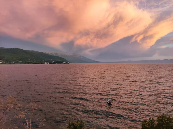 Acque Cristalline Del Lago Ohrid Macedonia Del Nord Durante Tramonto — Foto Stock