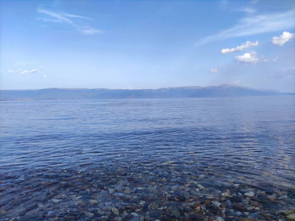 Acque Cristalline Del Lago Ohrid Macedonia Del Nord Durante Tramonto — Foto Stock