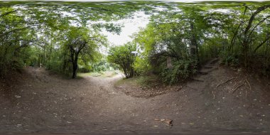 Muhteşem Krushunski şelalesinin turkuvaz suları ve yeşil yosunlu 360 fotoğrafı. Bulgaristan 'ın Lovech kenti yakınlarında yer alıyor