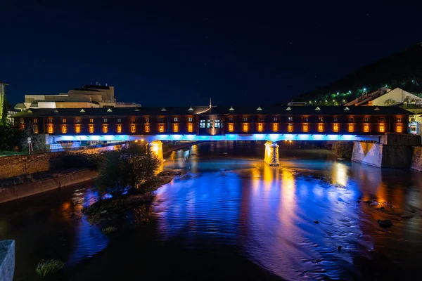 Die Farbenfrohe Überdachte Brücke Lovech Bulgarien Bei Nacht Die Brücke — Stockfoto