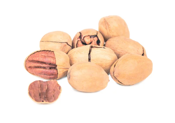 Bunch Inshell Pecans White Background — Stockfoto