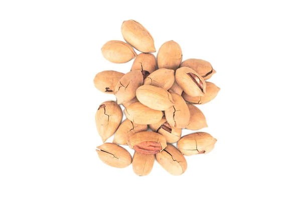 Scattered Pecans Shell White Background Top View — Stock Photo, Image