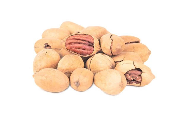 Bunch Inshell Pecans White Background — Stock Photo, Image