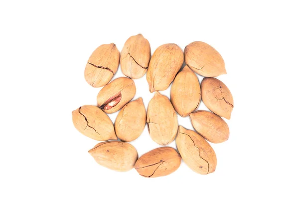 Bunch Organic Pecans Shell White Background Top View — Stock Photo, Image