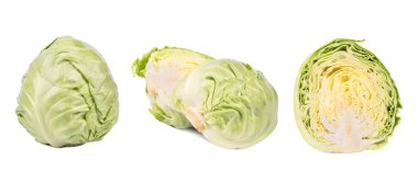 Beyaz arka planda yeşil lahana desenli düz bir zemin. Yiyecek konsepti.