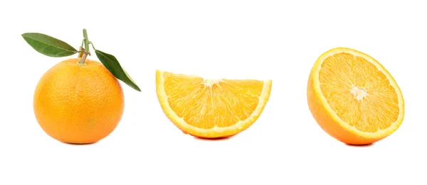 Odizolowane Pomarańcze Kolekcja Całych Plasterków Owoców Pomarańczy Wyizolowanych Białym Tle — Zdjęcie stockowe