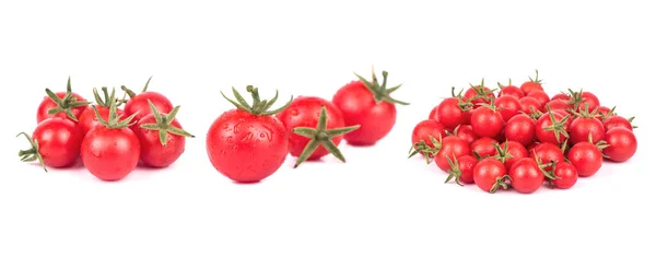 Coleção Tomates Cereja Vermelhos Frescos Isolados Branco — Fotografia de Stock