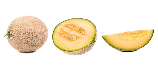 Set Yellow Melon Greenish Juicy Pulp Slices Honey Melon Cut — Photo
