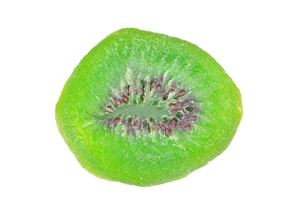 Nahaufnahme Getrockneter Und Scheiben Geschnittener Kiwi Isoliert Auf Weiß — Stockfoto