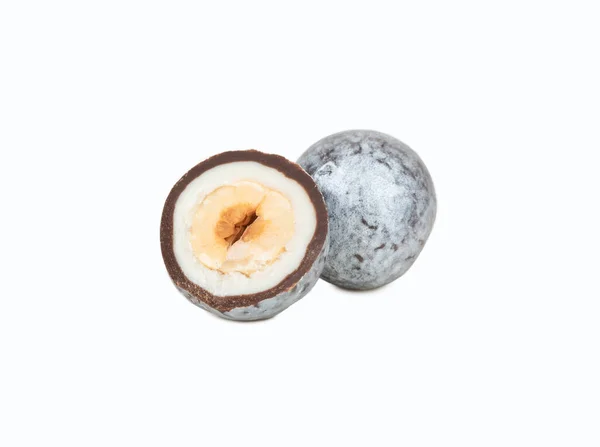 Silver Hazelnut Candy Chocolate Cut Half Isolated White Background — Fotografia de Stock