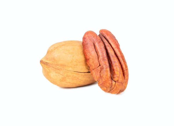 Half Pecan Nut Shell Isolated White Background — Stockfoto