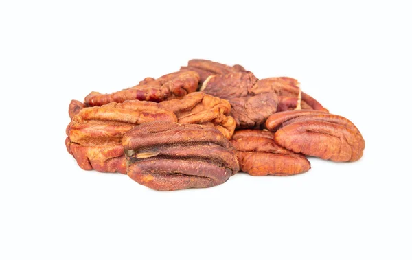 Small Pile Dry Pecan Halves Shell Isolated White Background — 图库照片