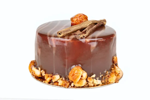 Chocolate Cake Salty Sweet Caramel Doused Icing Nuts Very Tender — стоковое фото