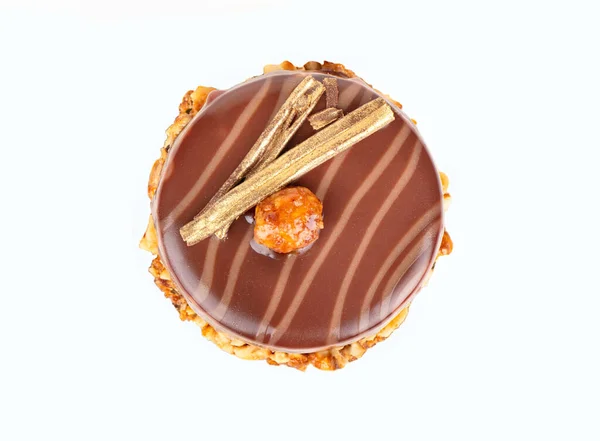 Coklat Brownies Dengan Sirup Mascarpone Dan Asin Karamel Dalamnya Dihiasi — Stok Foto