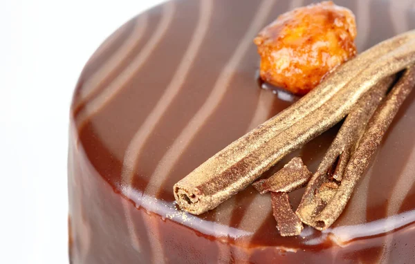 Piece Chocolate Brownie Salted Caramel Cookies Decorated Nuts Edges Closeup — Stockfoto