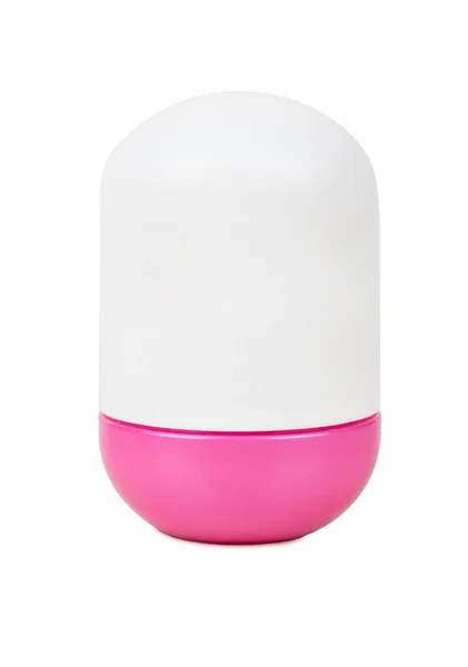 Closed Light Plastic Deodorant Jar Pink Lid Isolated White Background — 图库照片