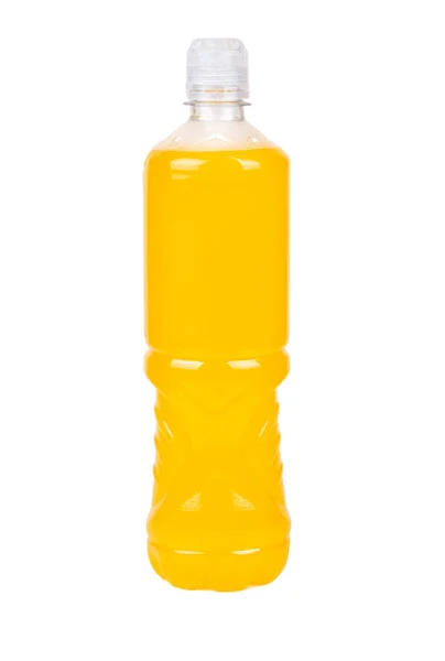 Plastic Bottle Orange Isotonic Drink Sport Isolated White Background — Stock Photo, Image