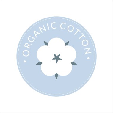 Pamuk etiketi, beyaz arka planda yalıtılmış hassas pastel renklere sahip organik pamuk işareti.. 