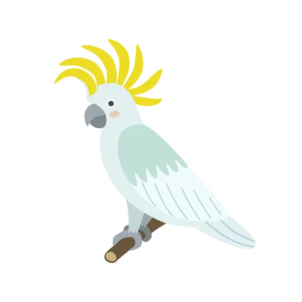 Carino pappagallo cockatoo cartone animato isolato su sfondo bianco. Uccello della fauna australiana — Vettoriale Stock